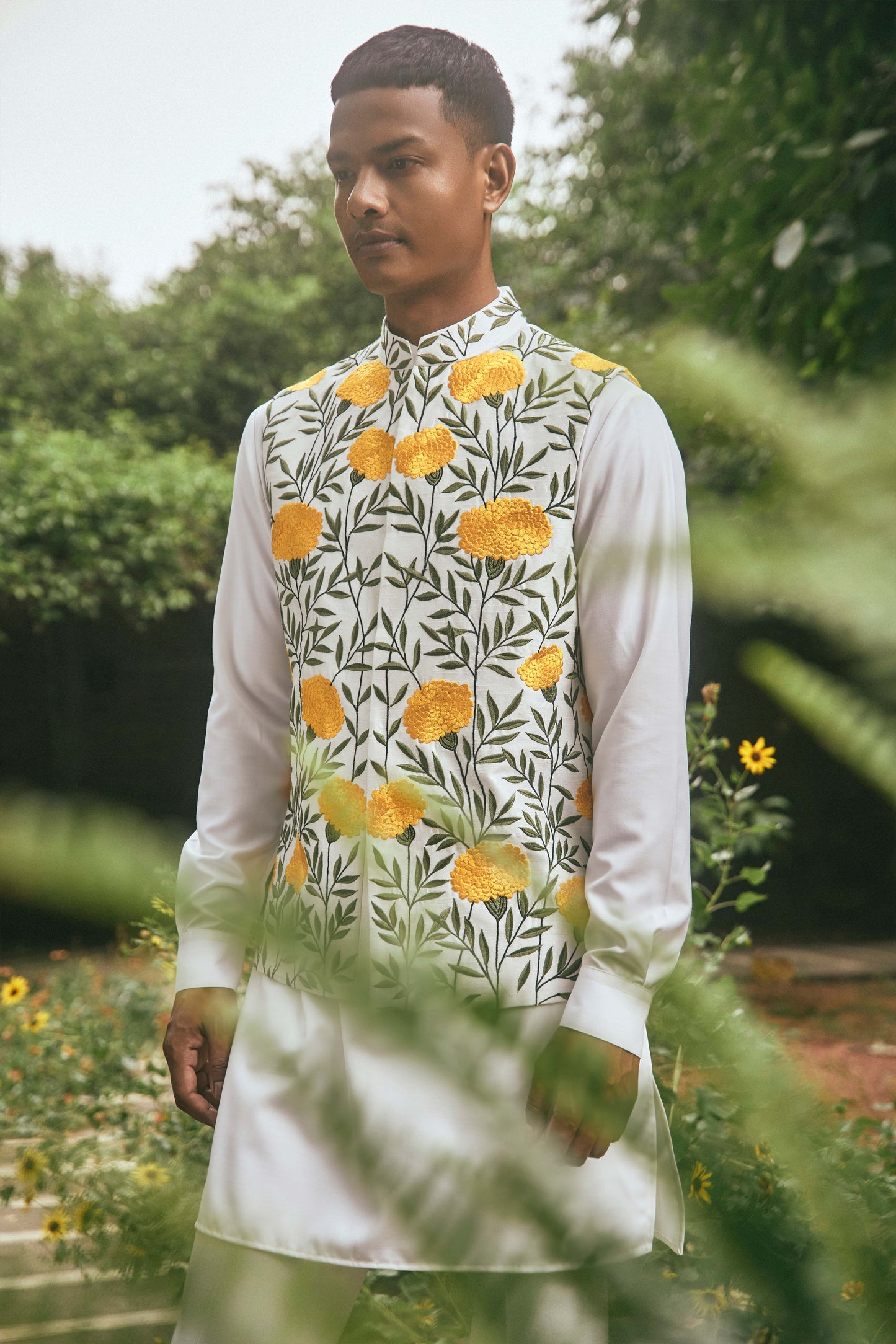 MULTI COLOUR SILK   EMBROIDERY NEHRU JACKET SET