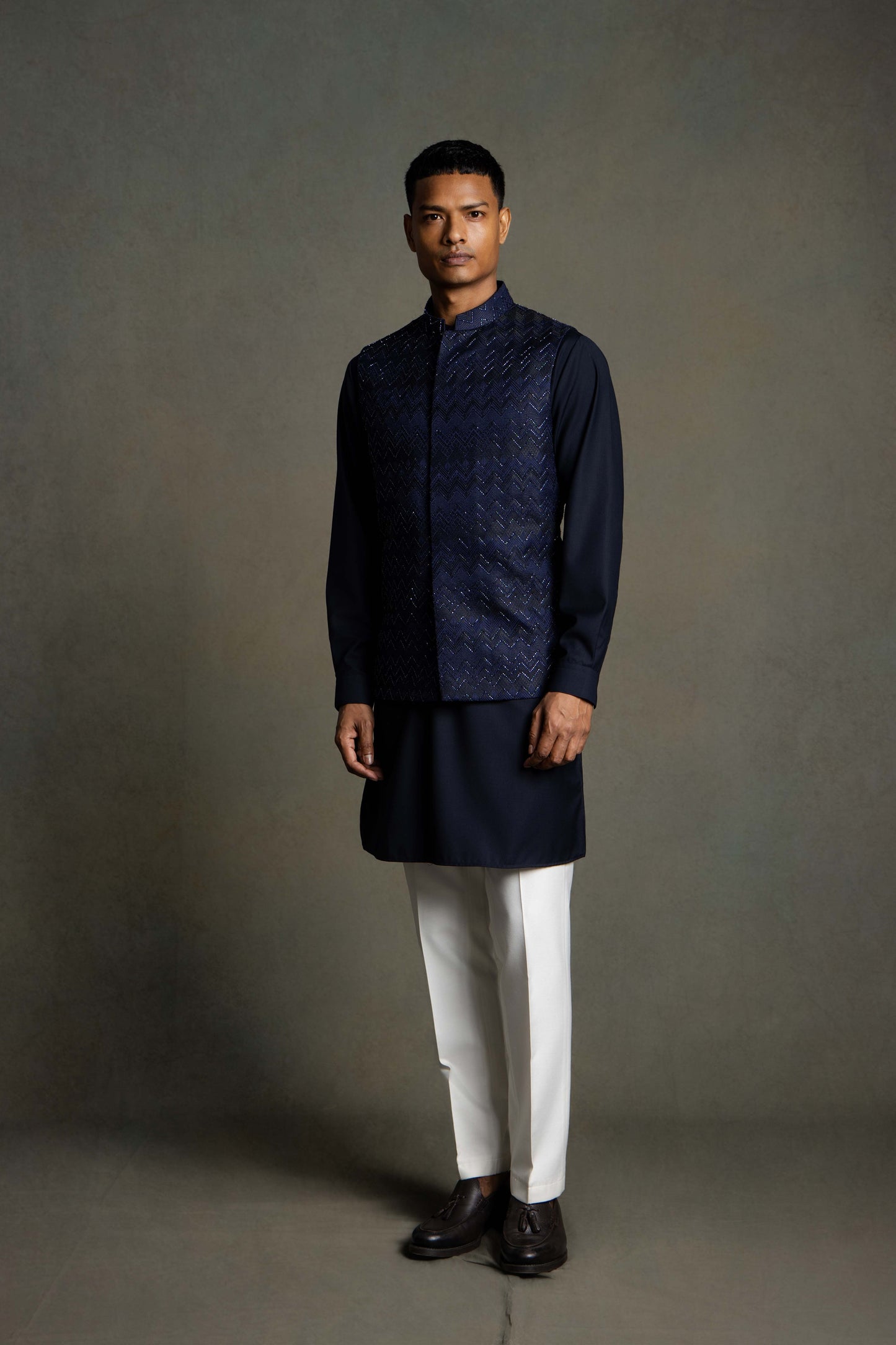 JAQUARD  GEOMATRI  EMBROIDERY  GLASS  NEHRU JACKET SET