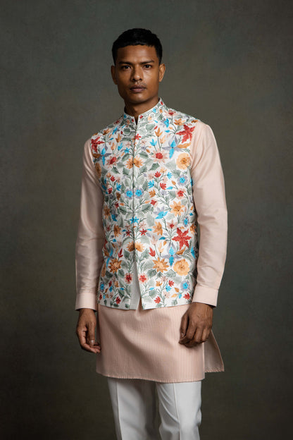 MULTI COLOUR SILK EMBROIDERY NEHRU JACKET SET