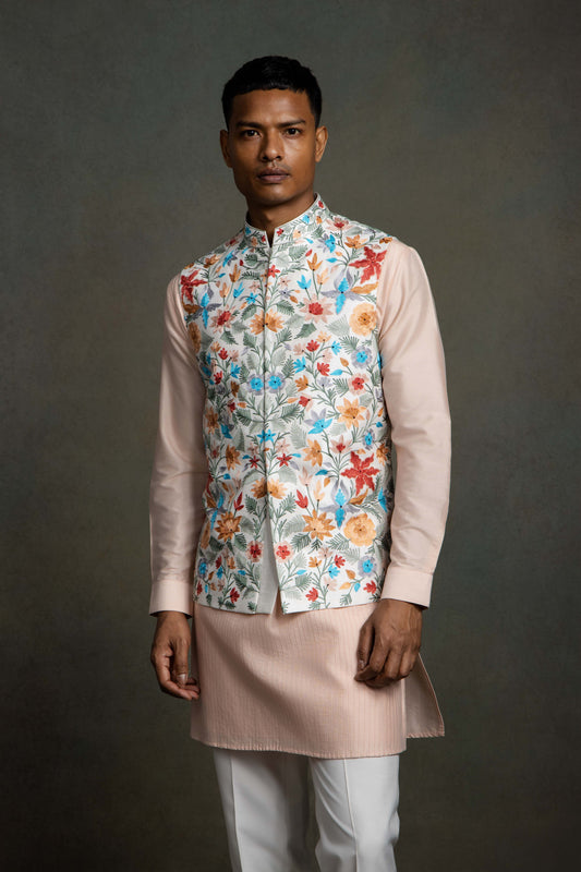 MULTI COLOUR SILK EMBROIDERYN NEHRU JACKET SET