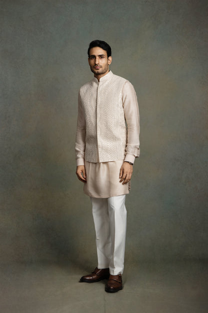 ROSE PINK GOLDERN THREAD EMBROIDERY NEHRU JACKET SET