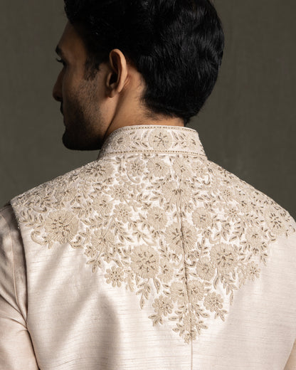 ROSE PINK SILK EMBROIDERY NEHRU JACKET SET