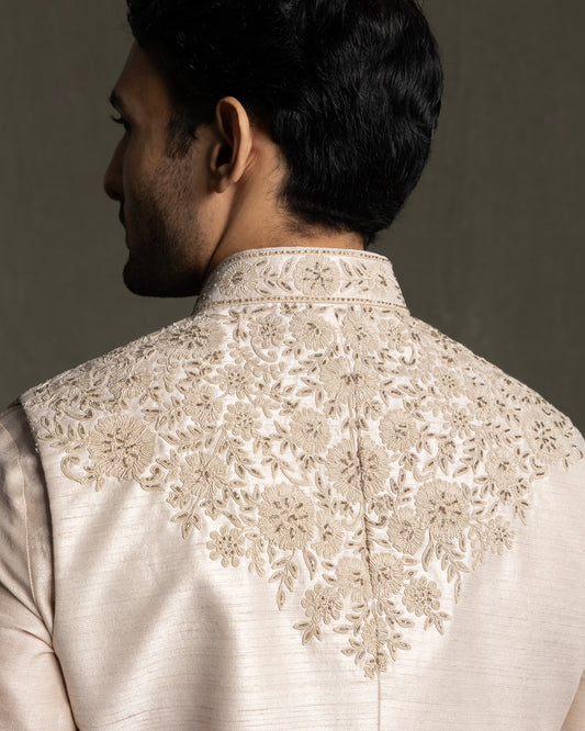ROSE PINK SILK EMBROIDERY NEHRU JACKET SET