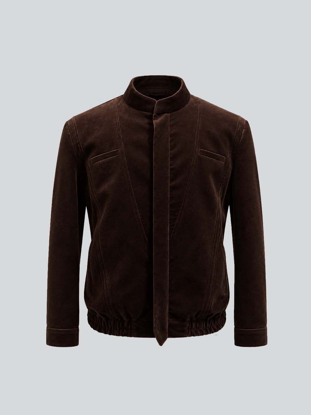 Brown Velvet Mandarin Collar Jacket for Men