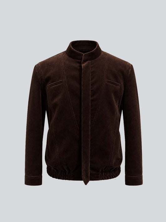 Brown Velvet Mandarin Collar Jacket