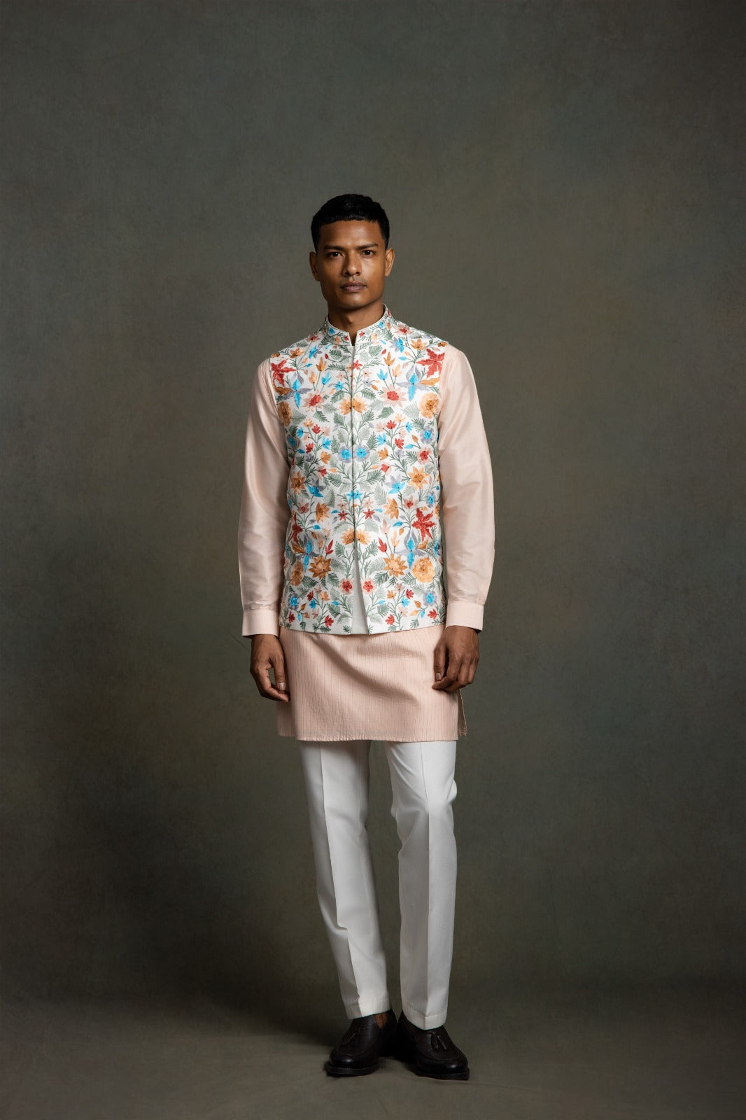 MULTI COLOUR SILK EMBROIDERY NEHRU JACKET SET