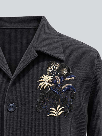 Navy Corduroy Embroidered Jacket for Men