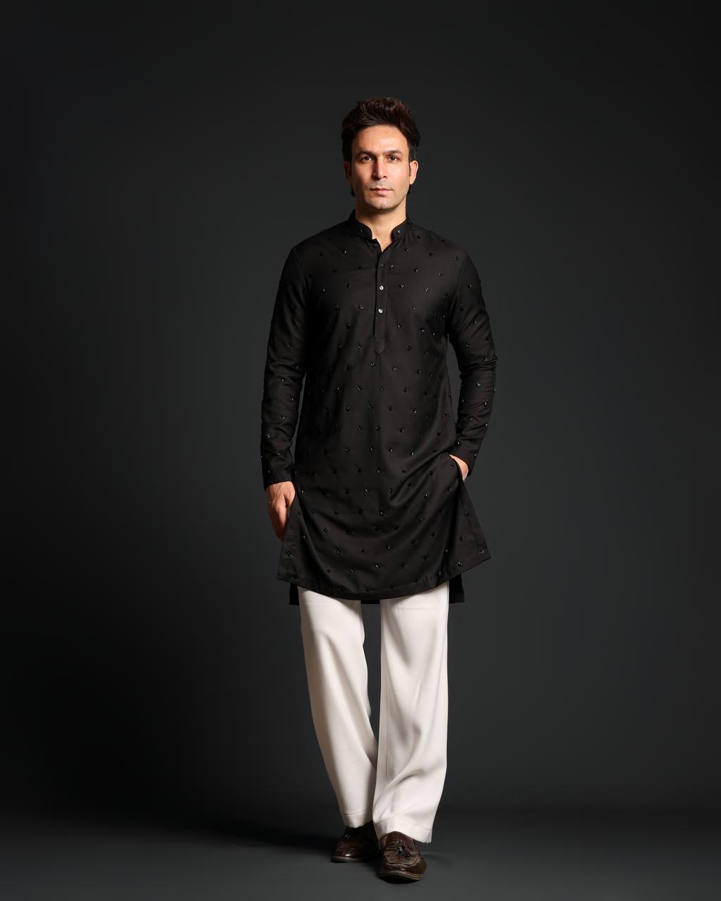 BLACK GLASS WORK KURTA SET