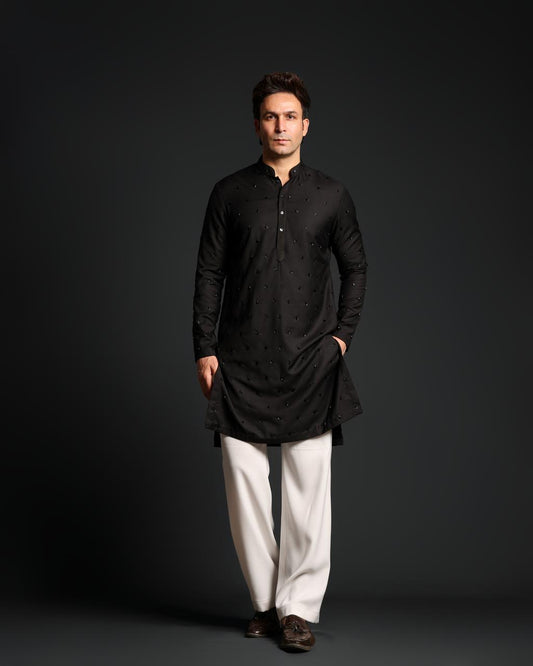 BLACK GLASS WORK KURTA SET