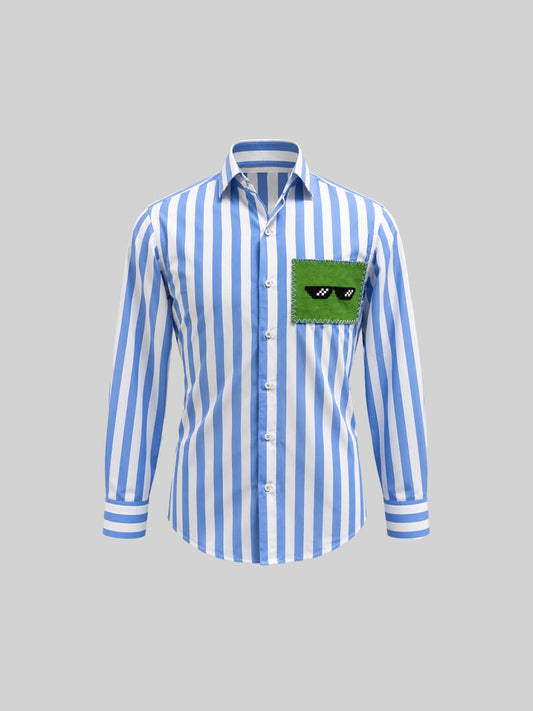 Striped Cotton Shirt with Embroidered Patch