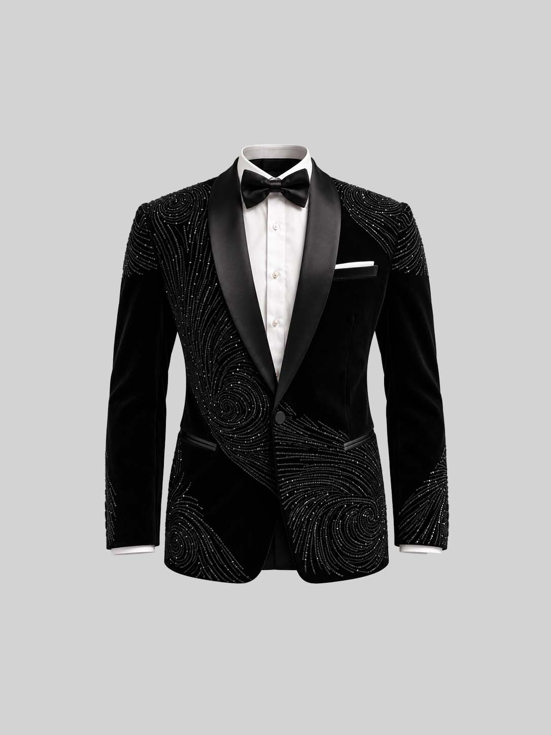BLACK GLASS-CUT EMBROIDERY TUXEDO