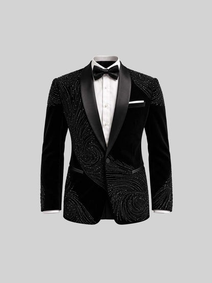 BLACK GLASS-CUT EMBROIDERY TUXEDO