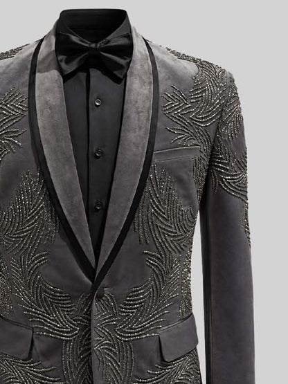 GREY GLASS-CUT EMBROIDERY TUXEDO