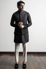 Black ombre hand embellished nehru jacket