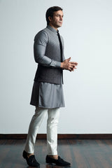 Dark grey ombre hand embellished nehru jacket