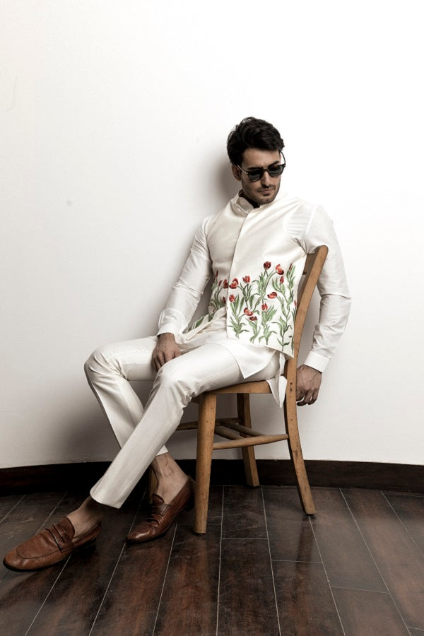 White tulips nehru jacket