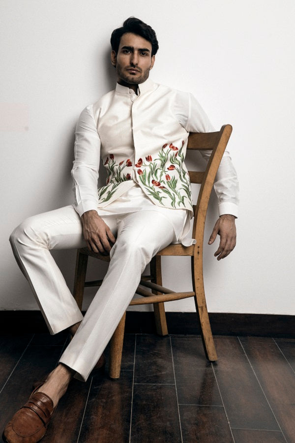 White tulips nehru jacket