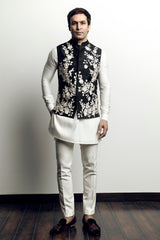 Black floral embroidered nehru jacket