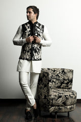 Black floral embroidered nehru jacket