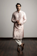 Pink raw silk mirror kurta set