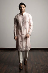 Pink raw silk mirror kurta set