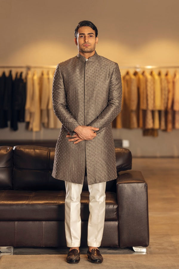 Grey Indo Western with Embroidery Set