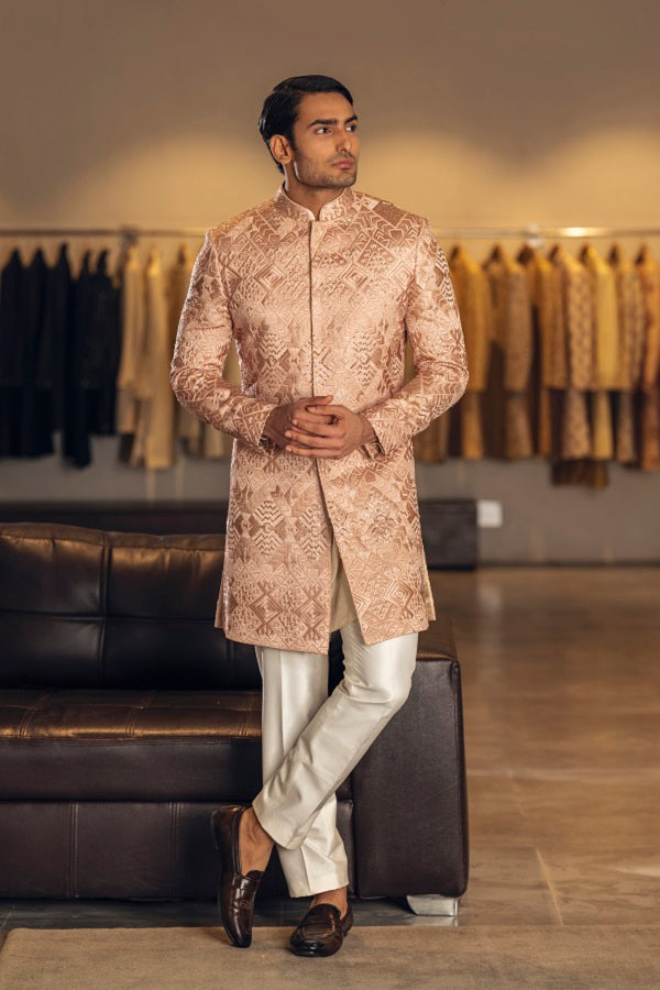 Onion Pink fully Embroidered Indo Western Jacket Set