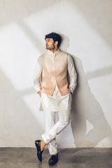 Peach ombre machine + hand embroidered nehru jacket