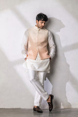 Peach ombre machine + hand embroidered nehru jacket