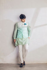 Sea green silk ombre nehru jacket