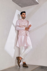 Pink jacquard with anchor threading nehru jacket